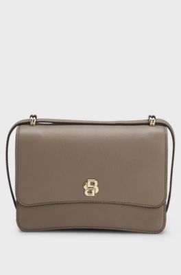Leather crossbody bag with Double B monogram trim, Light Brown