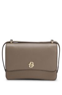 Leren crossbodytas met Double B-monogramdetail, Lichtbruin