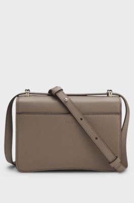 Leather crossbody bag with Double B monogram trim, Light Brown