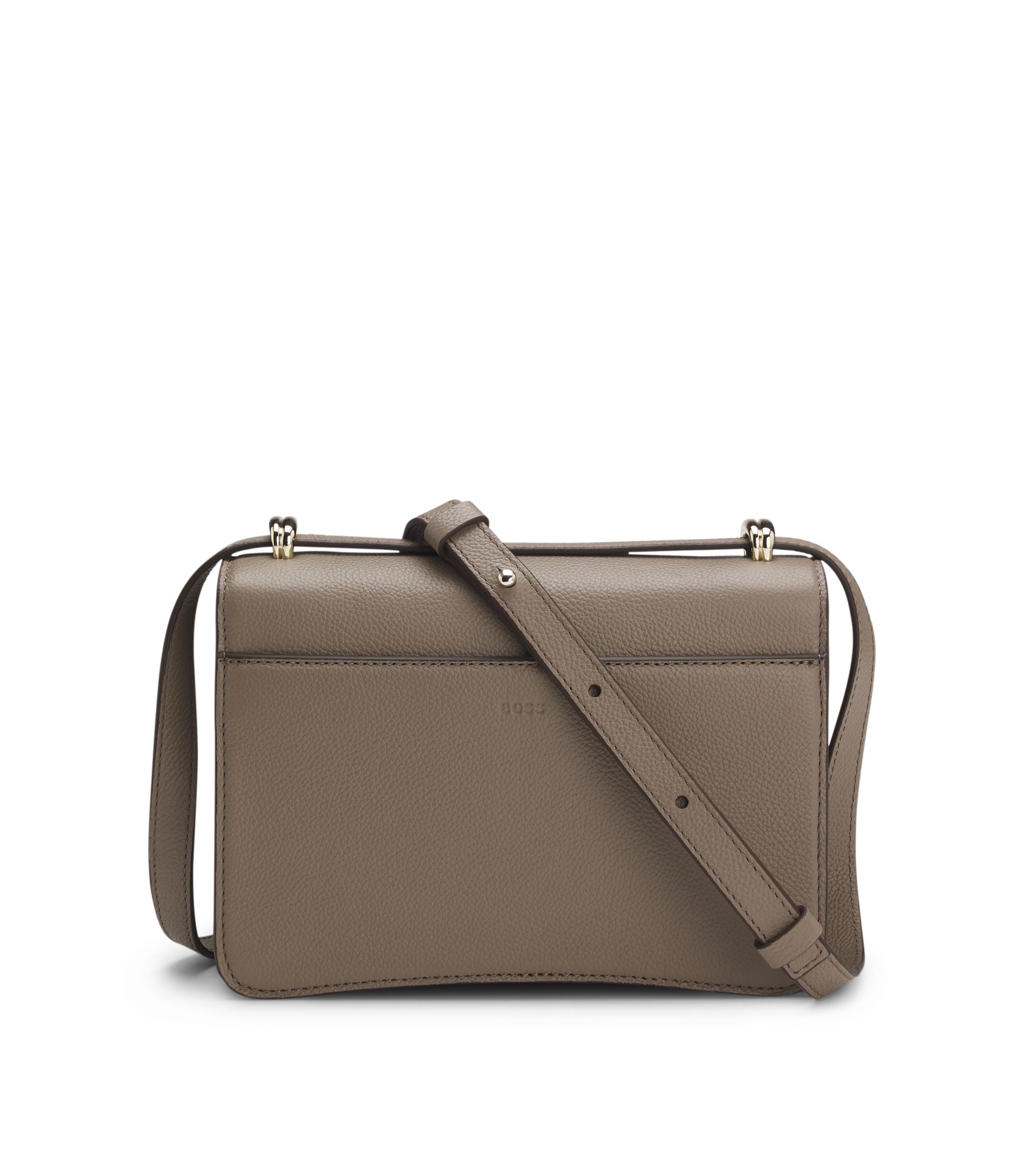 BOSS Leather crossbody bag with Double B monogram trim Light Brown