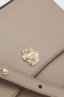 Leather crossbody bag with Double B monogram trim, Light Brown