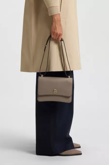 Leather crossbody bag with Double B monogram trim