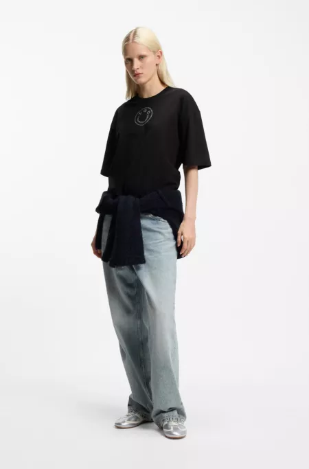 T-shirt Oversize en coton avec logo Happy HUGO à strass