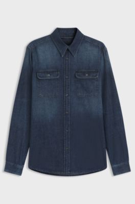 BECKHAM x BOSS shirt in blue denim, Dark Blue