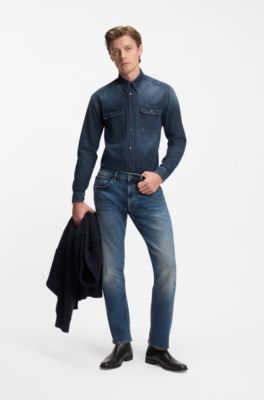 BECKHAM x BOSS shirt in blue denim, Dark Blue
