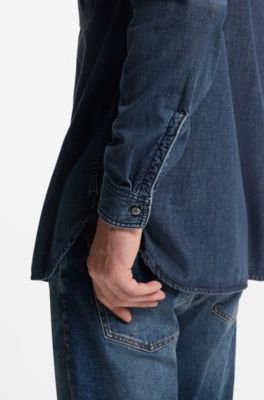 BECKHAM x BOSS shirt in blue denim, Dark Blue