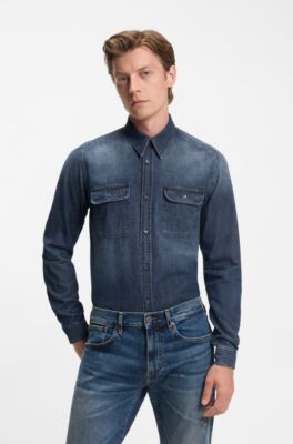 BECKHAM x BOSS shirt in blue denim, Dark Blue