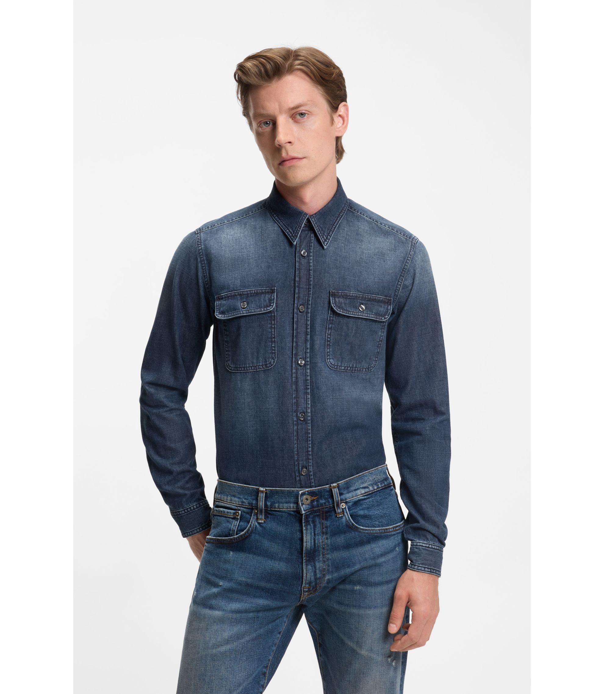 BOSS - BECKHAM x BOSS shirt in blue denim - Dark Blue