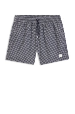 Printed swim shorts with logo badge, Blue