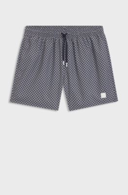 Printed swim shorts with logo badge, Blue