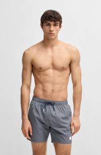 Short de bain imprimé avec badge logoté, Bleu