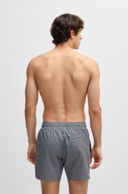 Printed swim shorts with logo badge, Blue