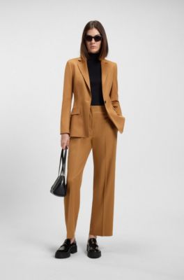 Regular-fit trousers in melange flannel, Light Brown