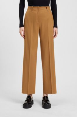 Regular-fit trousers in melange flannel, Light Brown