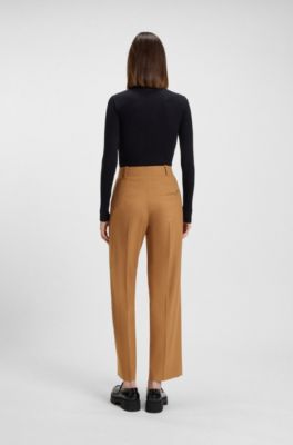 Regular-fit trousers in melange flannel, Light Brown