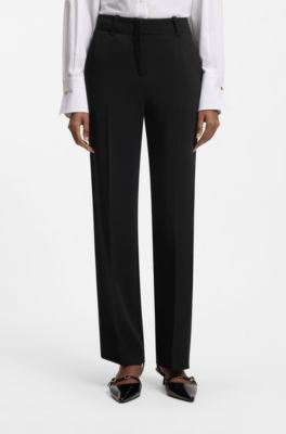 Pantalon Regular en cr&ecirc;pe stretch, Noir