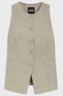 Slim fit vest til jakkes&aelig;t af ny uld, Lys beige