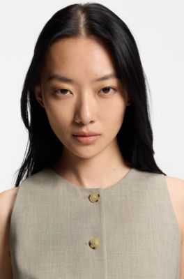 Slim-fit waistcoat in virgin wool, Light Beige