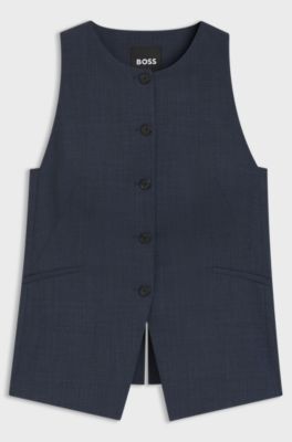 Slim-fit waistcoat in virgin wool, Dark Blue