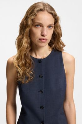 Slim-fit waistcoat in virgin wool, Dark Blue