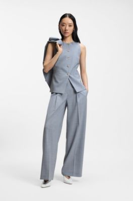 Gilet slim fit in lana vergine, Celeste