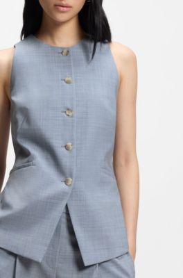 Gilet slim fit in lana vergine, Celeste