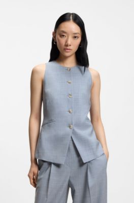 Gilet slim fit in lana vergine, Celeste