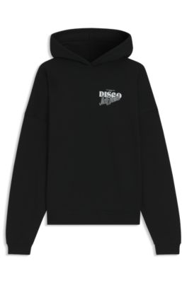 Cotton-terry hoodie with disco artwork, Black