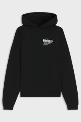 Cotton-terry hoodie with disco artwork, Black