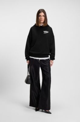 Cotton-terry hoodie with disco artwork, Black