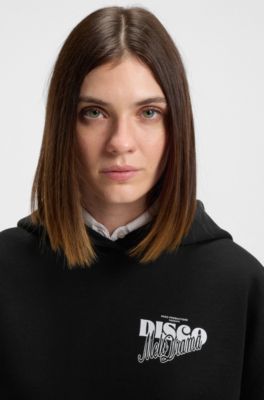 Cotton-terry hoodie with disco artwork, Black