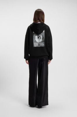 Cotton-terry hoodie with disco artwork, Black