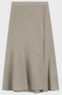 Jupe coupe &eacute;vas&eacute;e en laine vierge chin&eacute;e, Beige clair