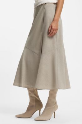 A-line skirt in melange virgin wool, Light Beige