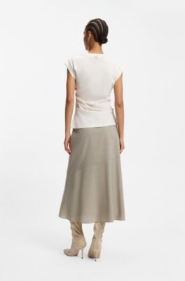 A-line skirt in melange virgin wool, Light Beige