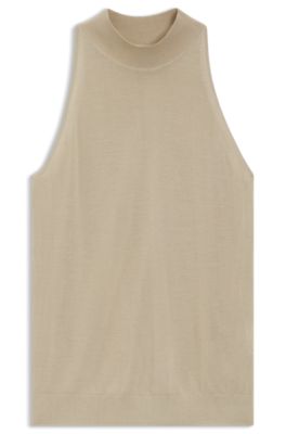 Stricktop mit Stehkragen aus superfine Garn, Beige