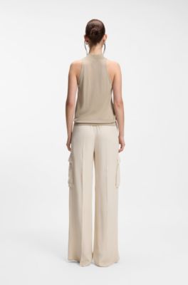 Knitted mock-neck top in superfine yarn, Beige