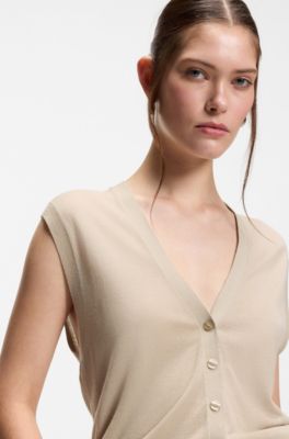 Gebreid gilet van merinowol, Lichtbeige