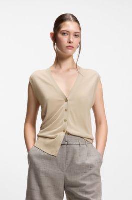 Gebreid gilet van merinowol, Lichtbeige