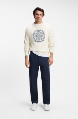 Straight-fit trousers in cotton-blend twill, Dark Blue