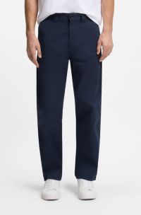 Straight-fit trousers in cotton-blend twill, Dark Blue