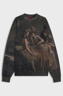Oversized-fit sweatshirt with ballerina print, Patterned