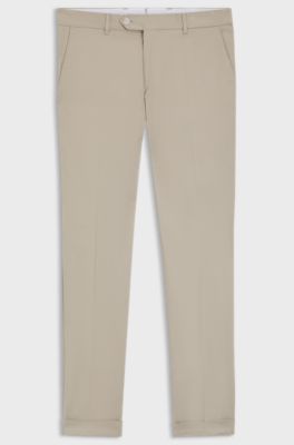 Pantaloni slim fit in cotone elasticizzato lavabile, Beige