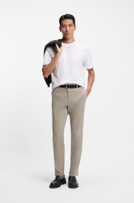 Slim-fit trousers in washable stretch cotton, Beige