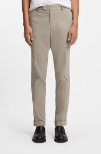 Slim-fit trousers in washable stretch cotton, Beige
