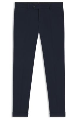 Slim-fit trousers in washable stretch cotton, Dark Blue