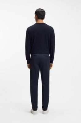 Slim-fit trousers in washable stretch cotton, Dark Blue