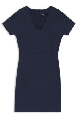 Slim-fit dress with piped waist, Dark Blue