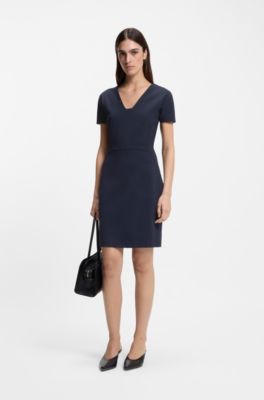 Vestito slim fit con bordi in vita, Blu scuro