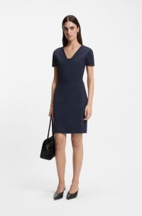 Slim-fit dress with piped waist, Dark Blue